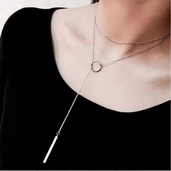 Jewelry - NEW 925 Sterling Silver Bar Circle Necklace